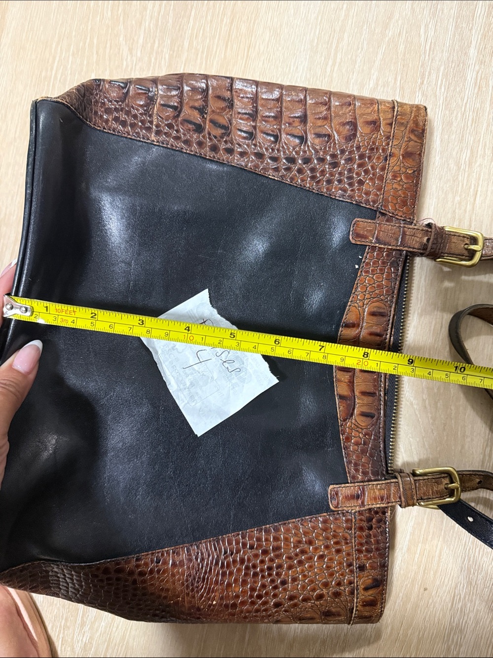Brahmin Black and Brown Croc-Embossed Shoulder Bag - Picture 4 of 5